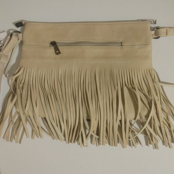 Heritage West Fringe Crossbody Bag Beige Faux Leather NWT 11” x 8.5” - Picture 2 of 3